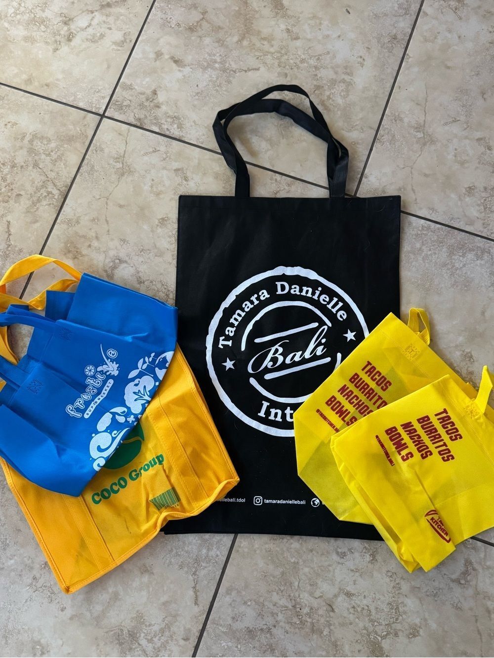 5 Bali Reusable Tote Bags with Logos